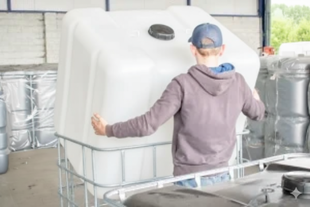 IBC container 1000 liter – wit – op metalen of kunststof pallet – vernieuwd - veranderen